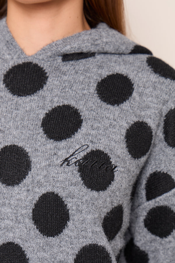 Kaiia Knit Polka Dot Oversized Hoodie Grey & Black