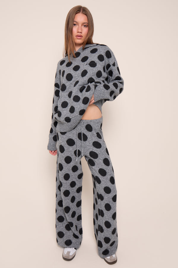 Kaiia Knit Polka Dot Oversized Hoodie Grey & Black