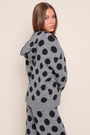 Kaiia Knit Polka Dot Oversized Hoodie Grey & Black