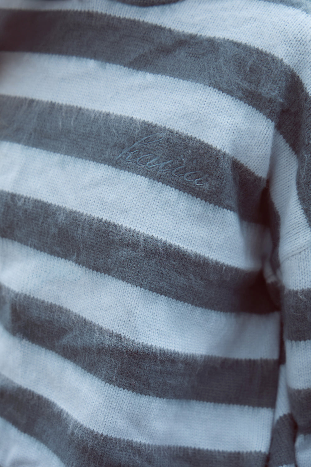 Kaiia Knit Striped Oversized Hoodie Blue & Turquoise