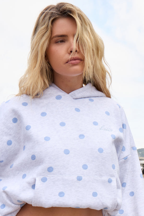 Kaiia Polka Dot Oversized Hoodie Light Grey Marl & Powder Blue