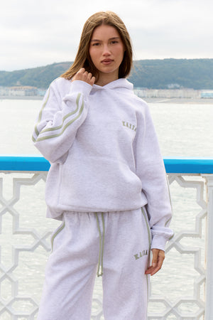 Kaiia Sport Side Stripe Oversized Hoodie Light Grey Marl & Soft Sage
