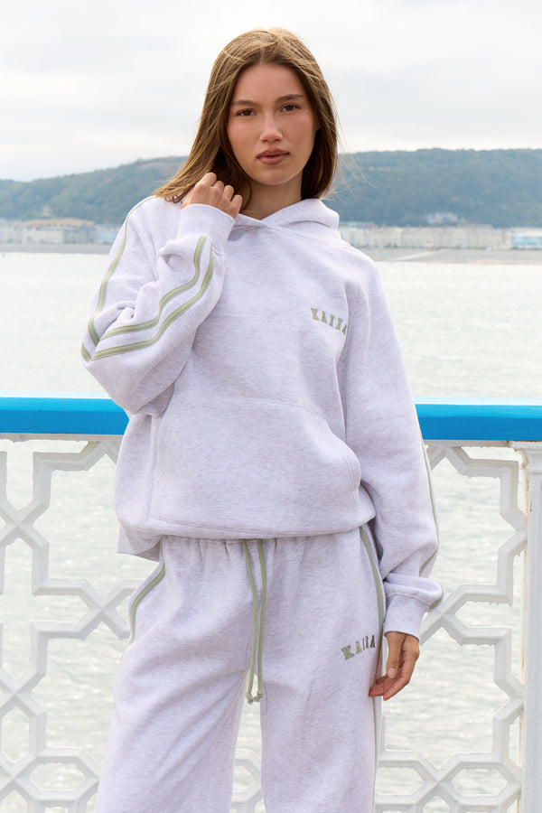 Kaiia Sport Side Stripe Oversized Hoodie Light Grey Marl & Soft Sage