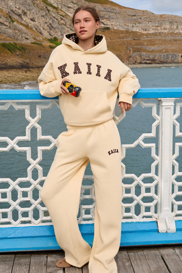 Kaiia Polka Dot Detail Oversized Hoodie Warm Yellow & Berry Brown