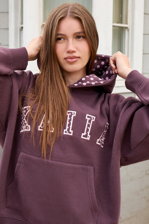 Kaiia Polka Dot Detail Oversized Hoodie Berry Brown & Vintage Pink