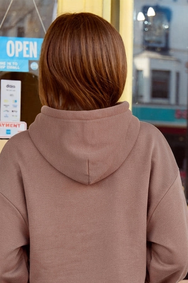 Kaiia Borg Logo Oversized Hoodie Mink Brown