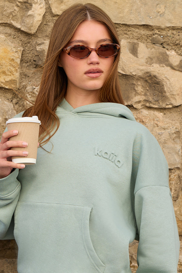 Kaiia Embossed Logo Oversized Hoodie Pale Jade Green