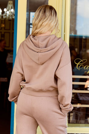 Kaiia Embossed Logo Oversized Zip Through Hoodie Walnut Brown