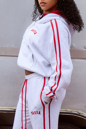 Kaiia Sport Side Stripe Oversized Zip Through Hoodie Light Grey Marl & Sport Red