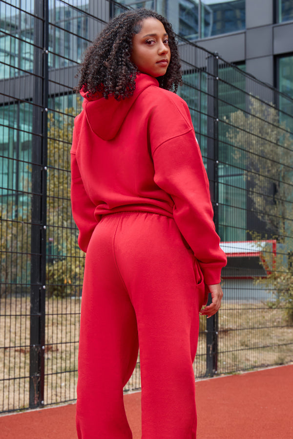 Kaiia Slogan Oversized Hoodie Sport Red & Dusty Blue