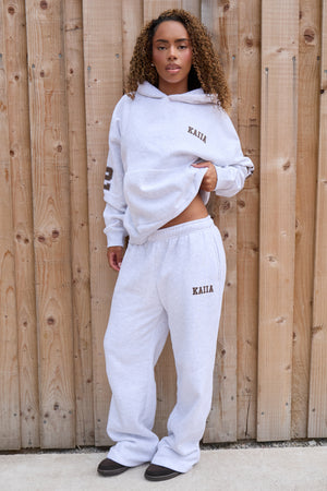 Kaiia 12 Sport Graphic Oversized Hoodie Light Grey Marl & Dusty Brown