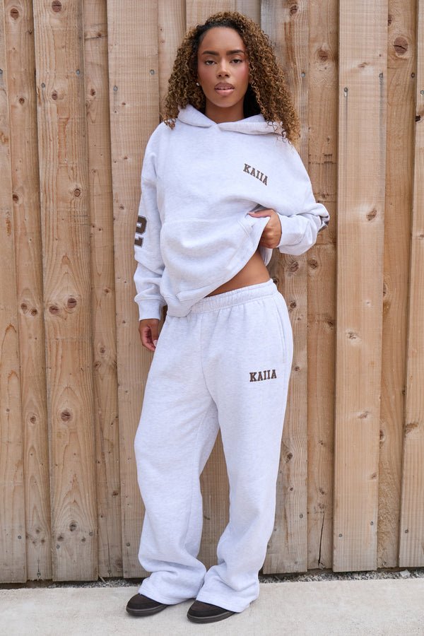 Kaiia 12 Sport Graphic Oversized Hoodie Light Grey Marl & Dusty Brown
