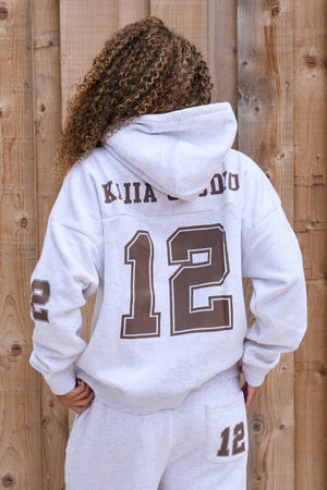 Kaiia 12 Sport Graphic Oversized Hoodie Light Grey Marl & Dusty Brown