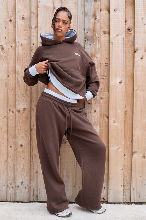 Kaiia Contrast Detail Oversized Hoodie Bitter Chocolate & Sky Blue