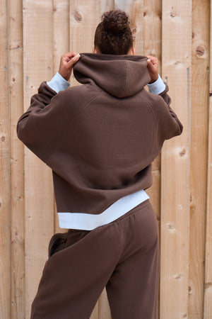 Kaiia Contrast Detail Oversized Hoodie Bitter Chocolate & Sky Blue
