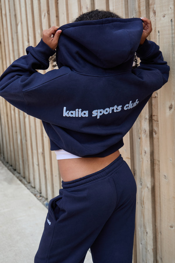 Kaiia Sports Club Oversized Zip Through Hoodie Navy & Sky Blue