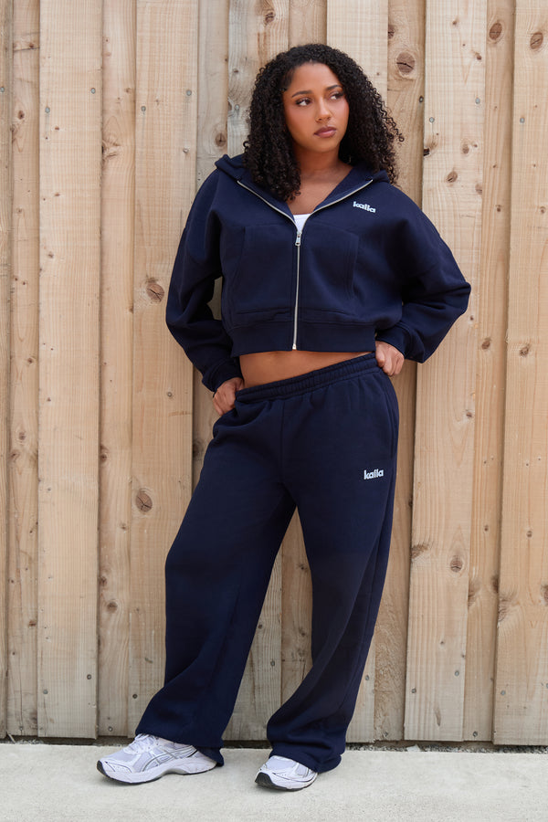 Kaiia Sports Club Oversized Zip Through Hoodie Navy & Sky Blue