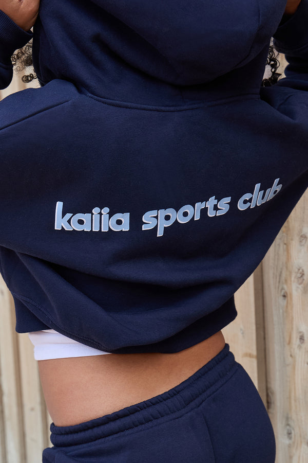 Kaiia Sports Club Oversized Zip Through Hoodie Navy & Sky Blue
