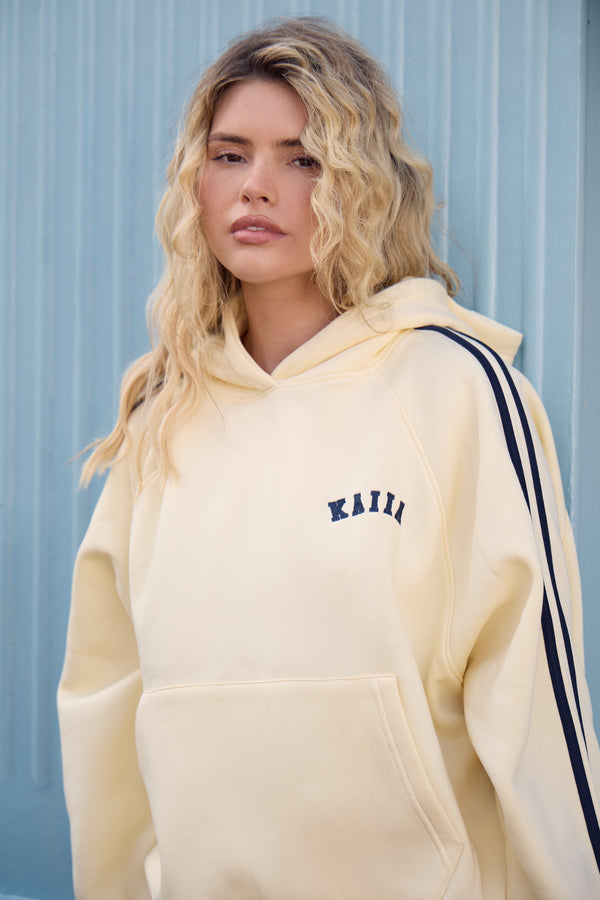 Kaiia Sport Side Stripe Oversized Hoodie Butter Yellow & Navy