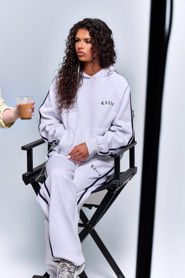 Kaiia Sport Side Stripe Oversized Hoodie Light Grey Marl & Navy