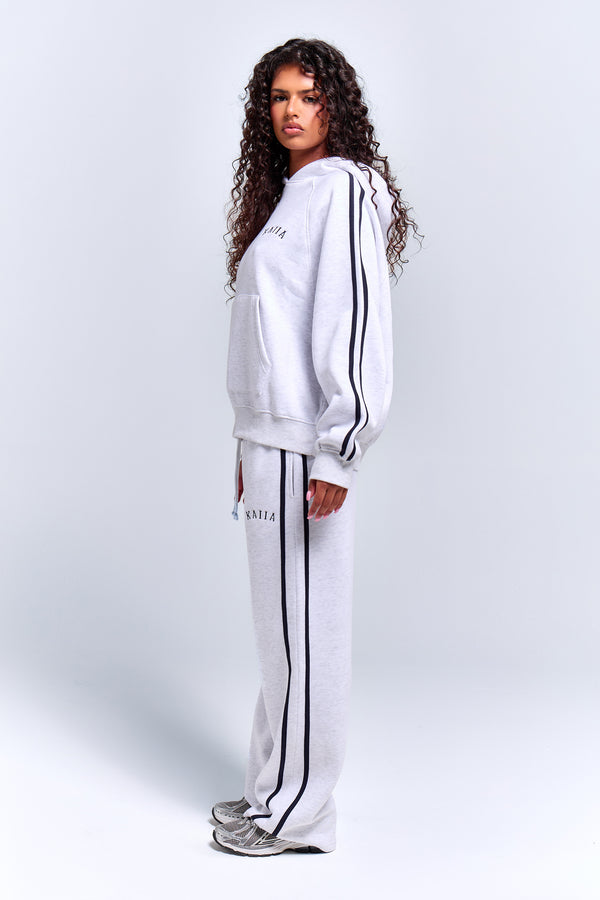 Kaiia Sport Side Stripe Oversized Hoodie Light Grey Marl & Navy