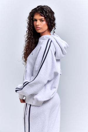 Kaiia Sport Side Stripe Oversized Hoodie Light Grey Marl & Navy