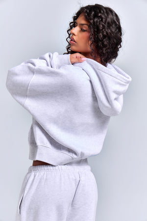 Kaiia Slogan Oversized Zip Through Hoodie Light Grey Marl & Navy