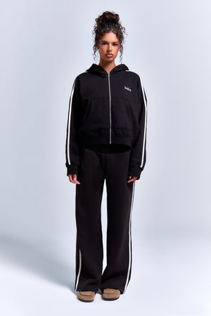 Kaiia Sport Side Stripe Oversized Zip Through Hoodie Black & White