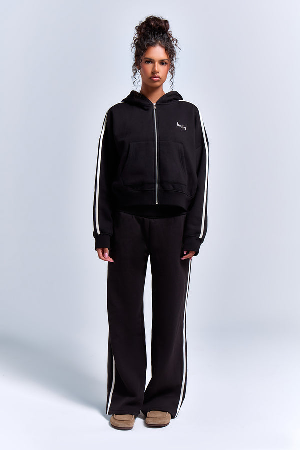 Kaiia Sport Side Stripe Oversized Zip Through Hoodie Black & White