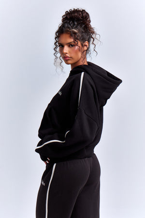 Kaiia Sport Side Stripe Oversized Zip Through Hoodie Black & White