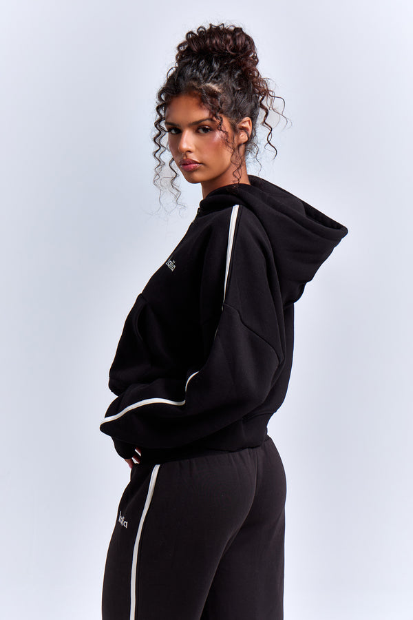 Kaiia Sport Side Stripe Oversized Zip Through Hoodie Black & White