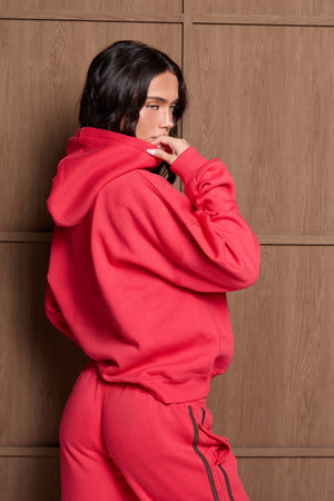 Kaiia Slogan Oversized Hoodie Red & Brown