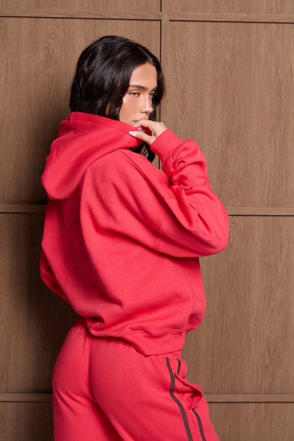 Kaiia Slogan Oversized Hoodie Red & Brown
