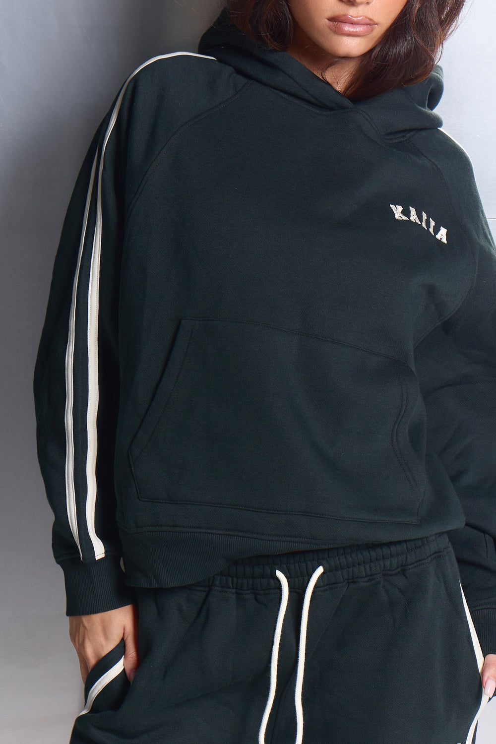 Kaiia Sport Side Stripe Oversized Hoodie Dark Pine & White