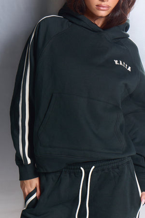 Kaiia Sport Side Stripe Oversized Hoodie Dark Pine & White