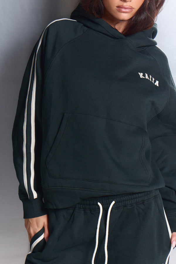 Kaiia Sport Side Stripe Oversized Hoodie Dark Pine & White