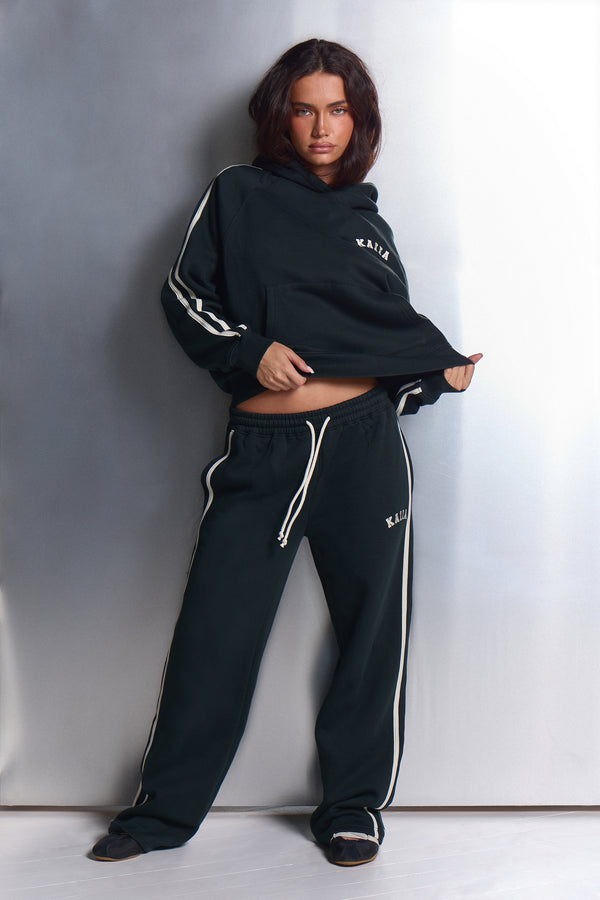Kaiia Sport Side Stripe Oversized Hoodie Dark Pine & White
