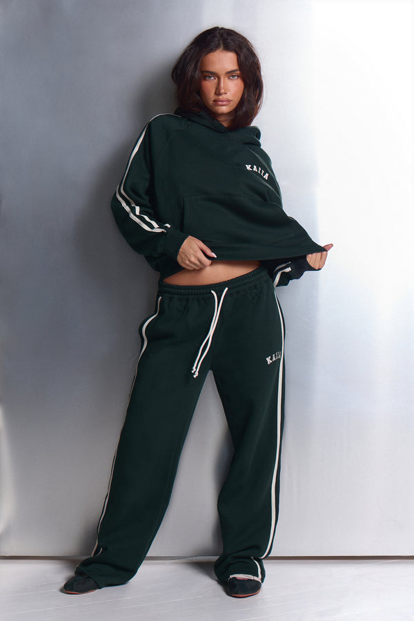 Kaiia Sport Side Stripe Oversized Hoodie Dark Pine & White