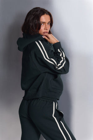 Kaiia Sport Side Stripe Oversized Hoodie Dark Pine & White