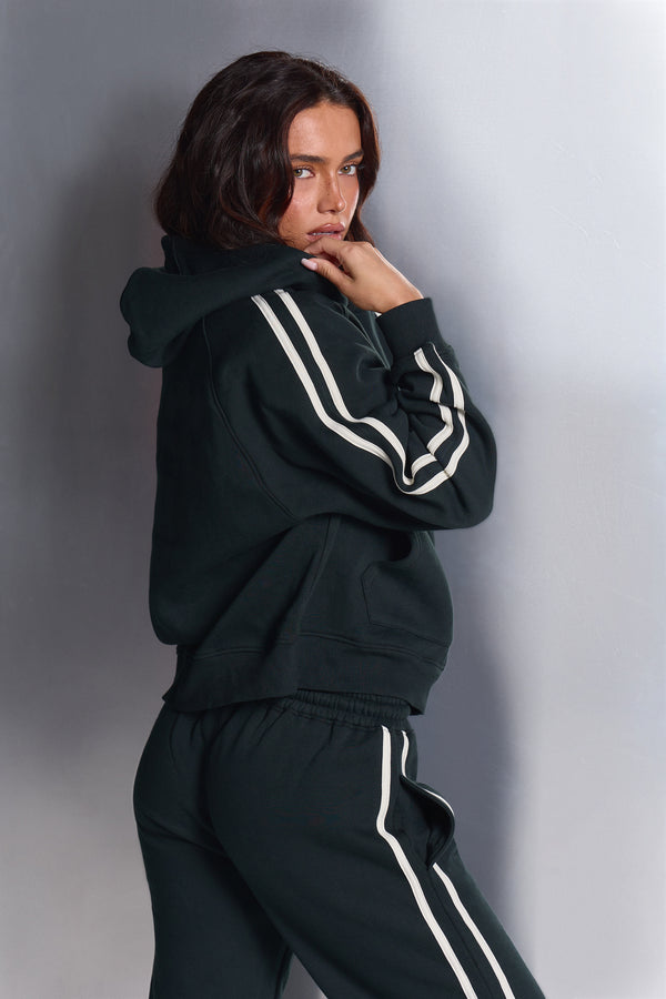 Kaiia Sport Side Stripe Oversized Hoodie Dark Pine & White