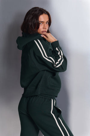 Kaiia Sport Side Stripe Oversized Hoodie Dark Pine & White
