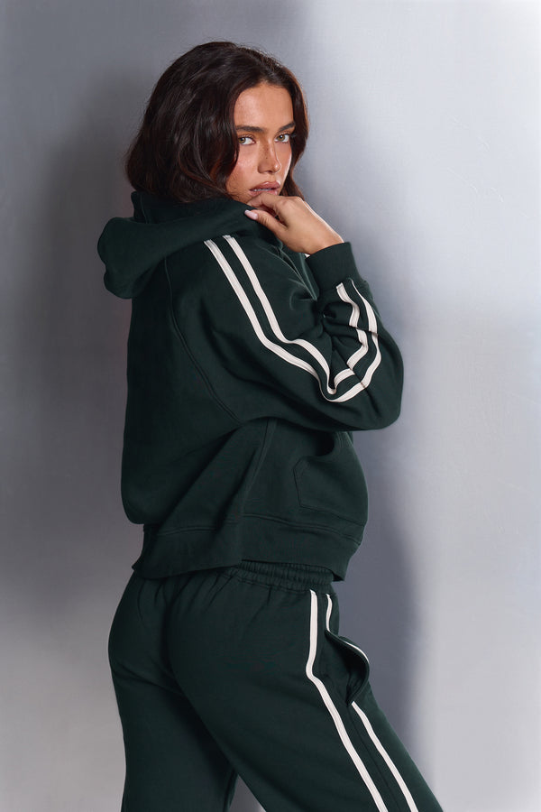 Kaiia Sport Side Stripe Oversized Hoodie Dark Pine & White