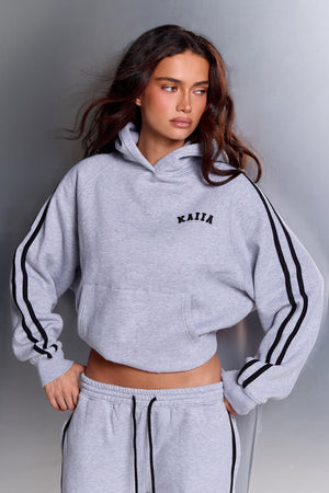 Kaiia Sport Side Stripe Oversized Zip Through Hoodie Mid Grey Marl & Black