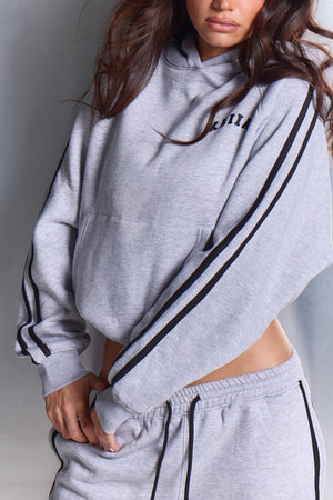 Kaiia Sport Side Stripe Oversized Zip Through Hoodie Mid Grey Marl & Black