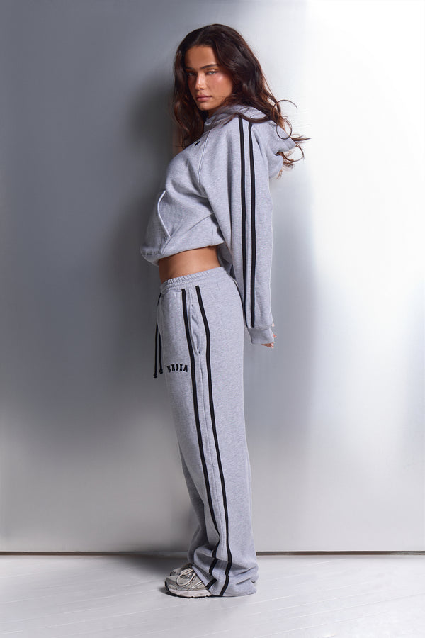 Kaiia Sport Side Stripe Oversized Zip Through Hoodie Mid Grey Marl & Black