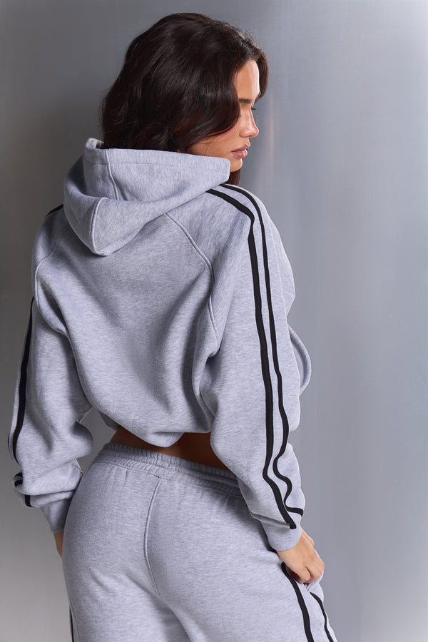 Kaiia Sport Side Stripe Oversized Zip Through Hoodie Mid Grey Marl & Black