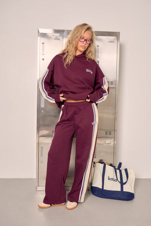 Kaiia Sport Side Stripe Oversized Hoodie Deep Plum & Lemon