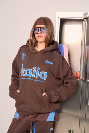 Kaiia Athletic Oversized Hoodie Bitter Chocolate & Mid Cobalt