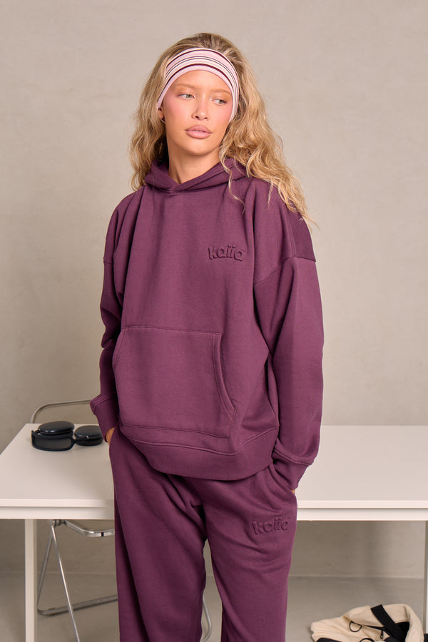 Kaiia Embossed Logo Oversized Hoodie Deep Plum