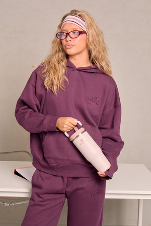 Kaiia Embossed Logo Oversized Hoodie Deep Plum